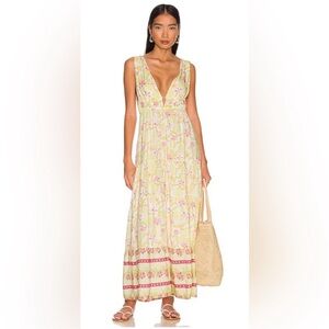 Anthropologie Maaji Floral Maxi Dress Boho Tiered V-Neck Open Back Size S